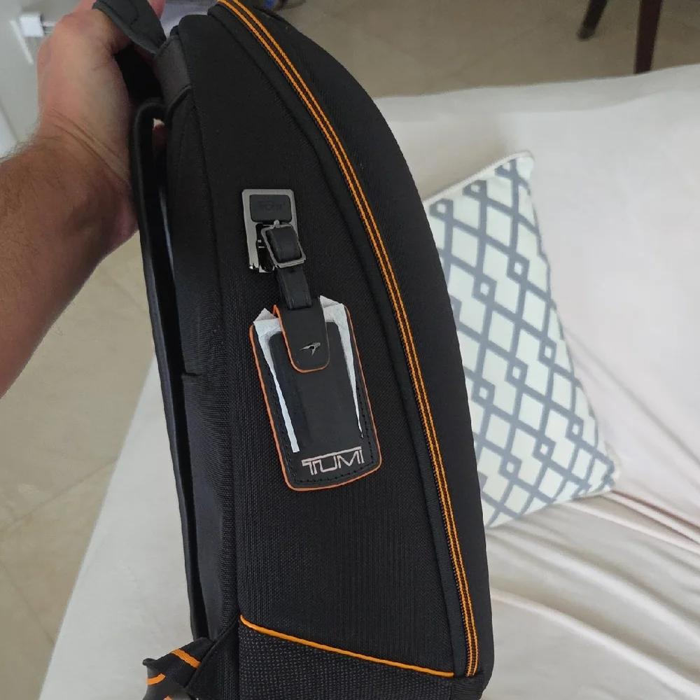 Tumi Mclaren Edition Black Laptop Sling Bag with Orange Trim